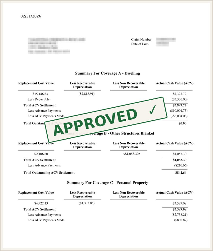 Later claim summary marked Approved