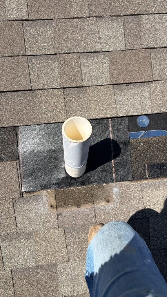Ice and water shield applied around the PVC pipe; ready for the GAF Pivot