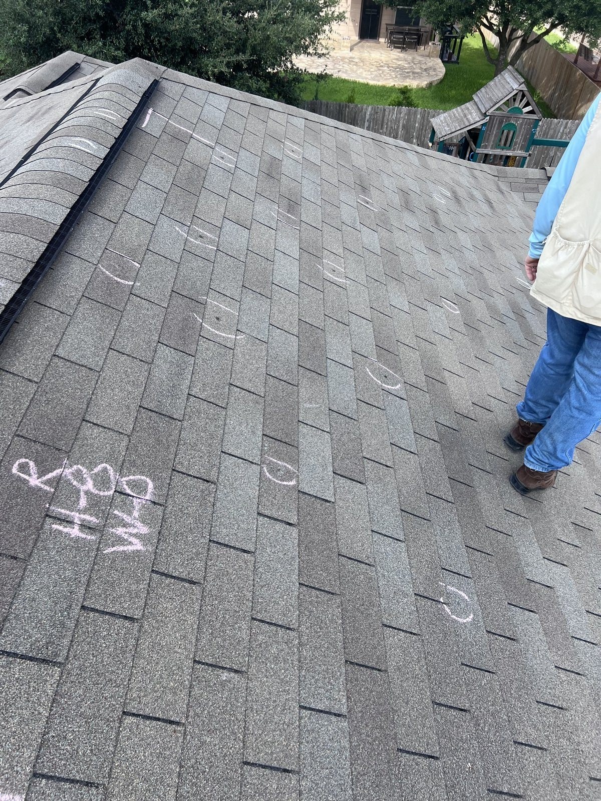 Chalk-marked hail impacts on shingles